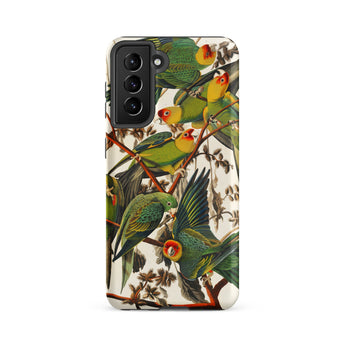Carolina Parrots - John James Audubon Samsung Case, Galaxy S21 Fe / Matte, Smartphone Case Colorful Illustration Parrots Branches