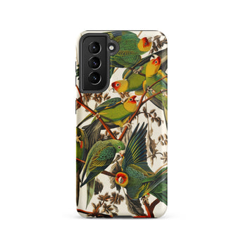 Carolina Parrots - John James Audubon Samsung Case, Galaxy S21 / Matte, Smartphone Case Colorful Bird Branch Pattern
