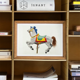 Carousel Horse - American Watercolor Art Print, 16x12’’ / 41x31cm / Unframed, Framed Watercolor Painting Carousel Horse Colorful Saddle Blue
