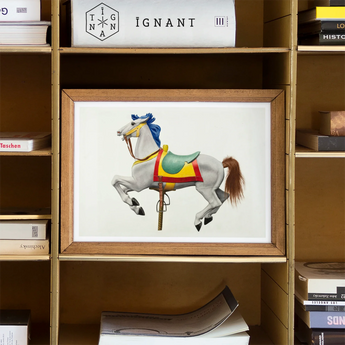 Carousel Horse - American Watercolor Art Print, 16x12’’ / 41x31cm / Unframed, Framed Watercolor Painting Carousel Horse Colorful Saddle Blue