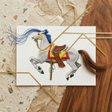 Carousel Horse - American Watercolor Art Print / Canvas Detailed Illustration White Carousel Horse Blue Mane Brown Vibrant Watercolor