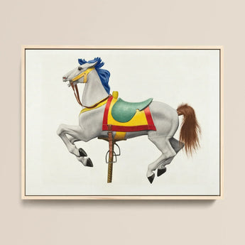 Carousel Horse - American Watercolor Art Print / Canvas Vibrant Painted Illustration White Carousel Horse Blue Mane Watercolor Print,