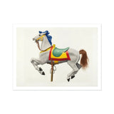 Carousel Horse - American Watercolor Art Print, Colorfully Decorated Carousel Horse Blue Bow Brown Tail
