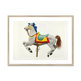 Carousel Horse - American Watercolor Art Print, Colorfully Decorated Carousel Horse Blue Ribbon Brown Tail