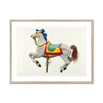 Carousel Horse - American Watercolor Art Print, Colorfully Decorated Carousel Horse Blue Ribbon Brown Tail