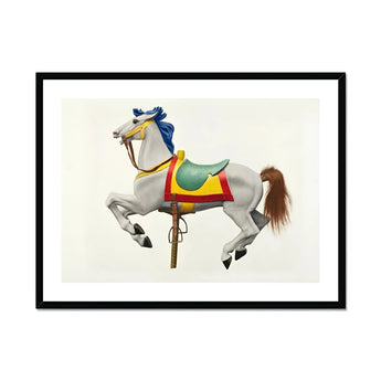 Carousel Horse - American Watercolor Art Print, Colorfully Decorated Carousel Horse Blue Ribbon Brown Tail