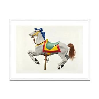Carousel Horse - American Watercolor Art Print, Colorfully Decorated Carousel Horse Blue Ribbon Brown Tail