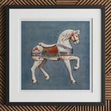 Carousel Horse - Henry Murphy Watercolor Art Print, 12x12’’ / 31x31cm / Black Frame / 2’’ Matboard, Framed Painting White Carousel Horse