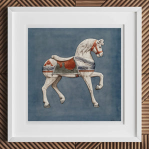 Carousel Horse - Henry Murphy Watercolor Art Print, 12x12’’ / 31x31cm / White Frame / 2’’ Matboard, Framed Artwork Vintage Carousel Horse