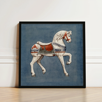 Carousel Horse - Henry Murphy Watercolor Art Print / Canvas Framed Artwork White Red Silver Decorative, Nostalgic Americana, Prints