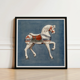 Carousel Horse - Henry Murphy Watercolor Art Print / Canvas Framed Artwork White Red Silver Decorative, Nostalgic Americana, Prints