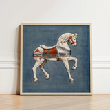 Carousel Horse - Henry Murphy Watercolor Art Print / Canvas Framed Painting White Red Silver, Nostalgic Americana, Prints