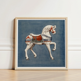 Carousel Horse - Henry Murphy Watercolor Art Print / Canvas Framed Artwork White Red Silver Decorative, Nostalgic Americana, Prints