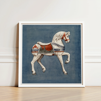 Carousel Horse - Henry Murphy Watercolor Art Print / Canvas Framed Illustration White Red Silver, Nostalgic Americana, Prints