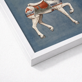 Carousel Horse - Henry Murphy Watercolor Art Print / Canvas Framed Artwork White Ornate Red Blue Saddle, Nostalgic Americana, Prints