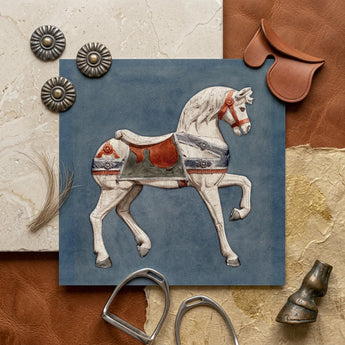 Carousel Horse - Henry Murphy Watercolor Art Print / Canvas White Horse Figurine Red Silver Decorative Harness Painted Henry Murphy