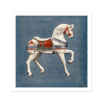 Carousel Horse - Henry Murphy Watercolor Art Print / Canvas White Red Vintage Carousel Horse Pose Henry Murphy Watercolor, Nostalgic