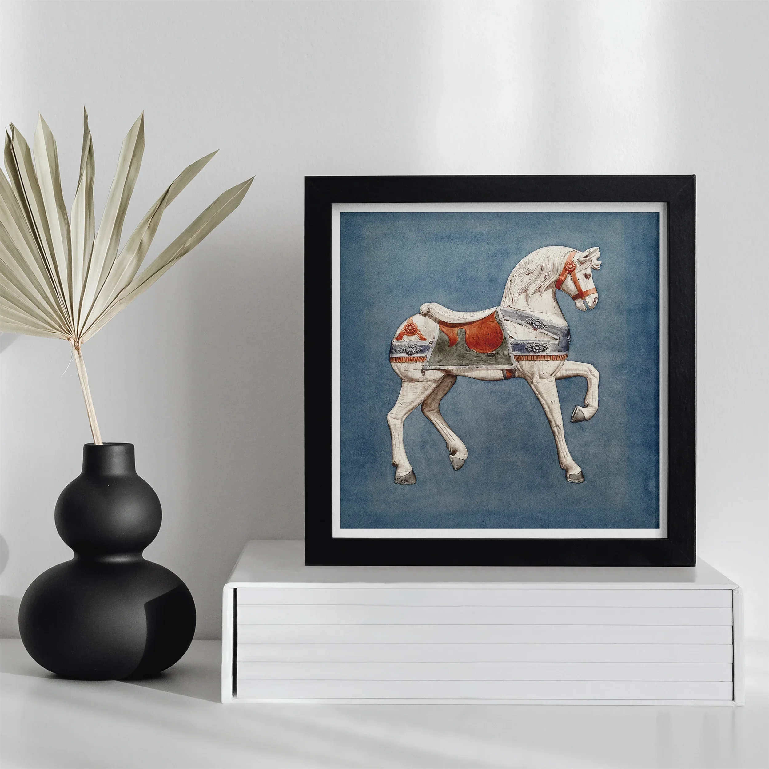 Carousel Horse - Henry Murphy Watercolor Art Print, Framed Artwork Vintage Carousel Horse Red White Decorative