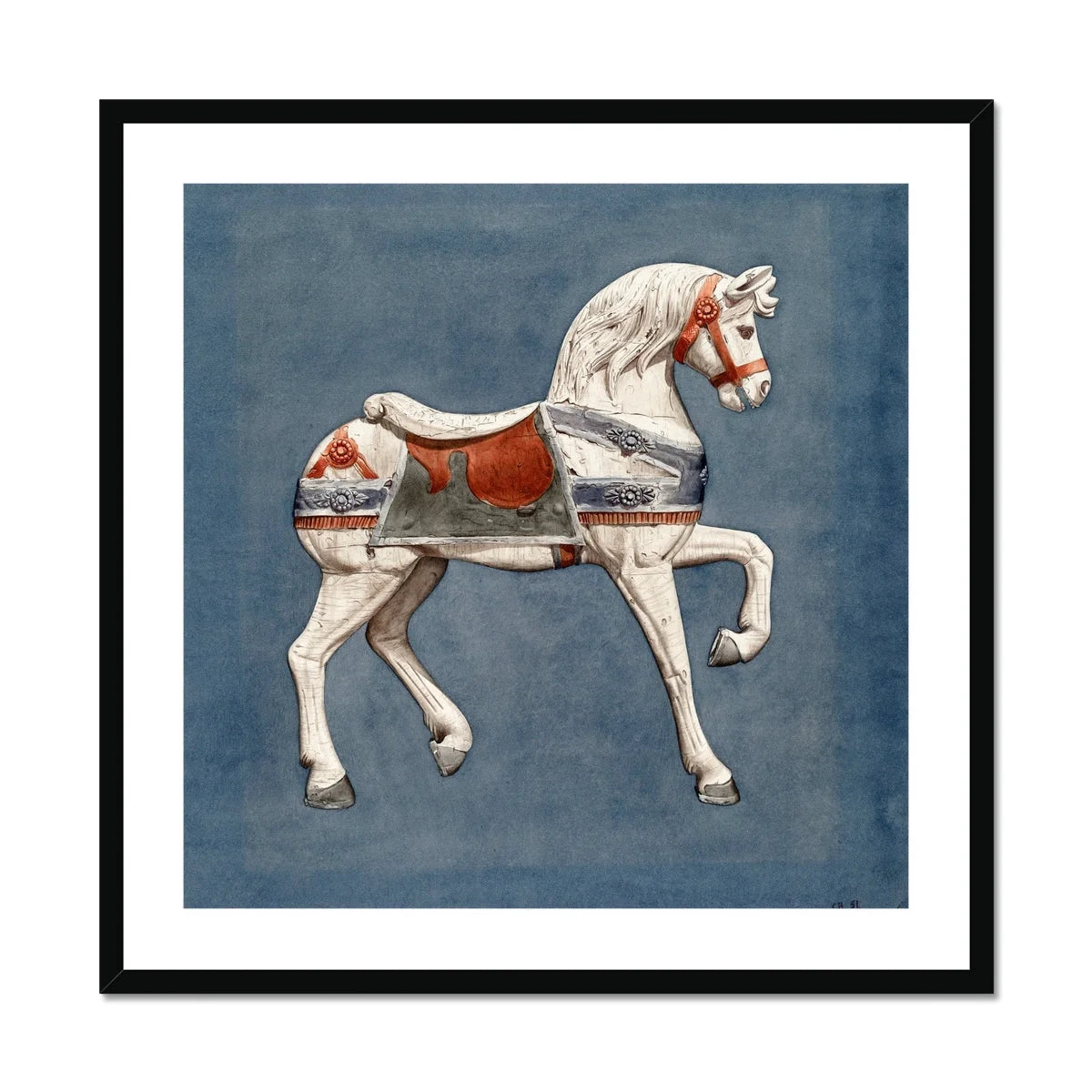Carousel Horse - Henry Murphy Watercolor Art Print, White Carousel Horse Red Gray Decorative