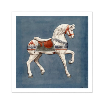 Carousel Horse - Henry Murphy Watercolor Art Print, White Red Vintage Carousel Horse Pose