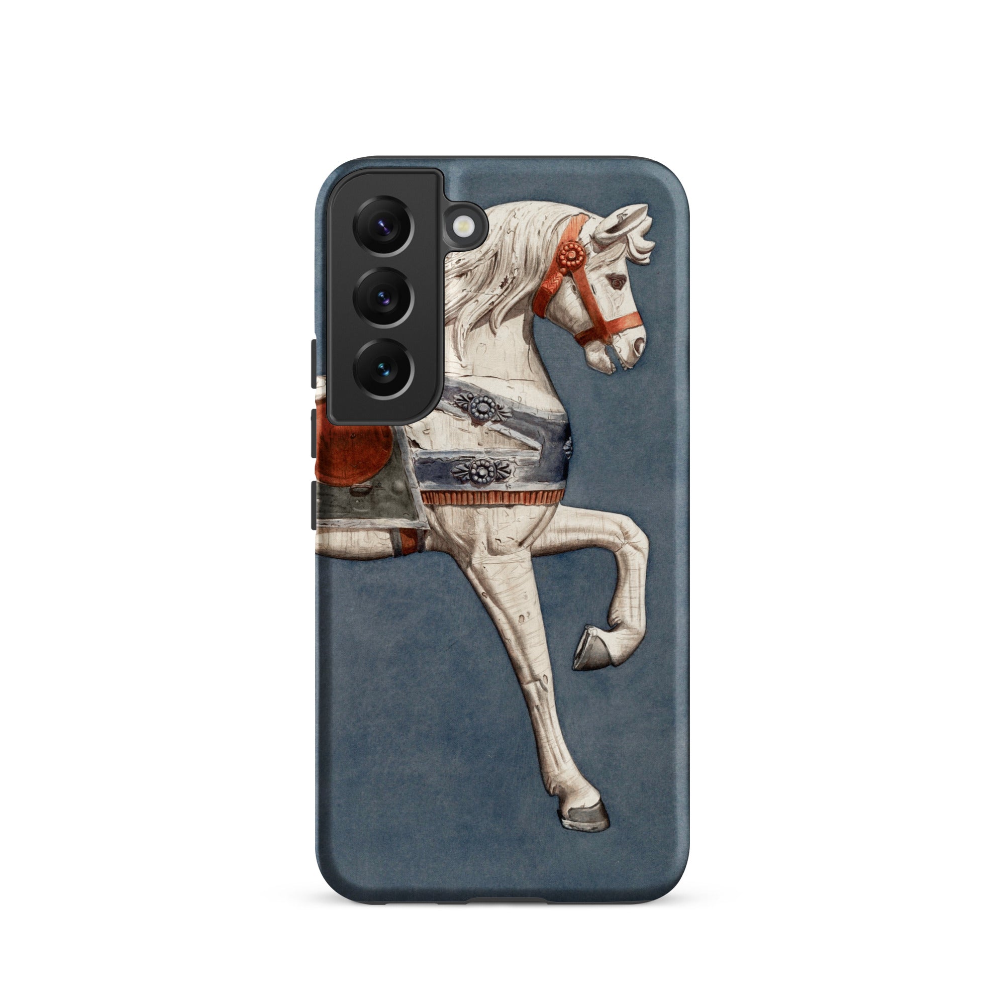 Carousel Horse Henry Murphy Watercolor Samsung Case, Galaxy S22 / Matte, Smartphone Case White Carousel Horse Design Blue Grey Background