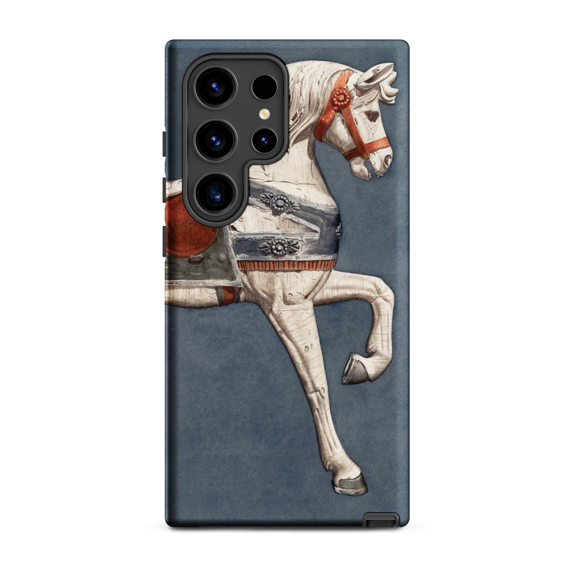 Carousel Horse Henry Murphy Watercolor Samsung Case, Galaxy S24 Ultra / Matte, Smartphone Case White Carousel Horse Red Silver Accents