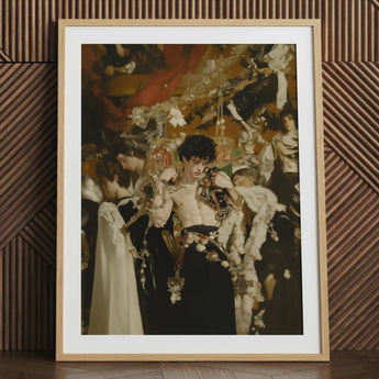 Surreal baroque art print, framed, featuring a gay figure.