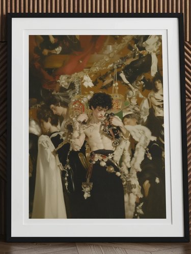 Carte Blanche - Surreal Gay Baroque Art Print, 24x32’’ / 61x81cm / Unframed, Framed Vintage Photograph Person Dark Clothing Surrounded