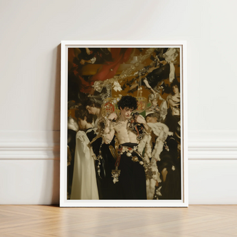 White-framed Art Print Young Man Ornate Dark Attire Surreal Gay Baroque, Dream Incarnate