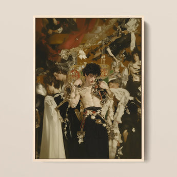 Carte Blanche - Surreal Gay Baroque Framed Canvas, 12x16’’ / 31x41cm / Natural Floating Frame, Oil Painting Young Shirtless Man Adorned