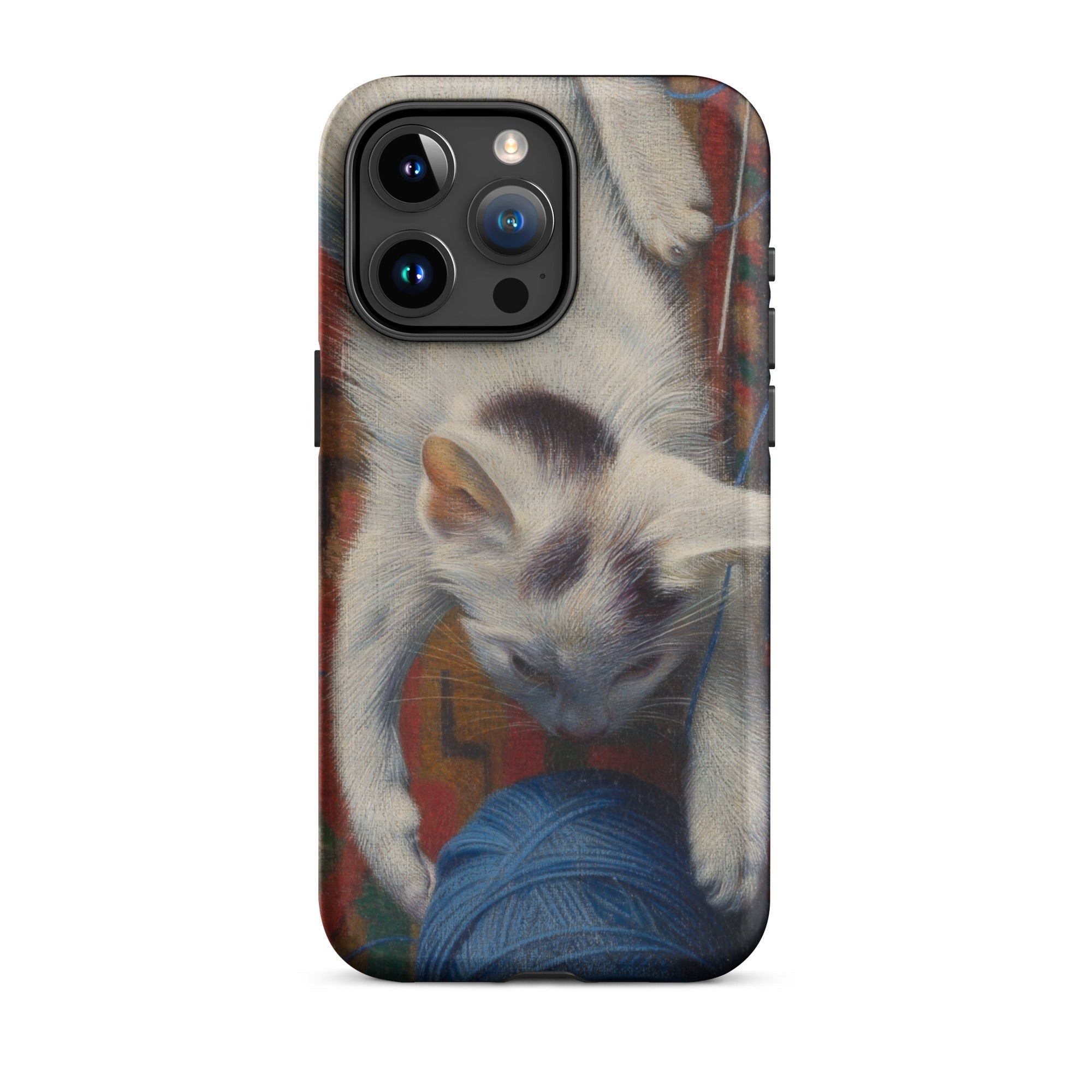 Cat with Ball of Wool Richard Muller Iphone Case, 15 Pro Max / Matte, Phone Case Kitten Yarn Design