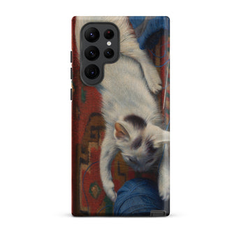 Cat with Ball of Wool - Richard Muller Phone Case Samsung Galaxy S22 Ultra / Matte Phone Case Detailed Painting White Kitten Dark Patches