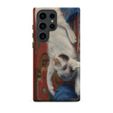 Cat with Ball of Wool - Richard Muller Phone Case Samsung Galaxy S23 Ultra / Matte Phone Case White Kitten Black Markings Playfully Blue