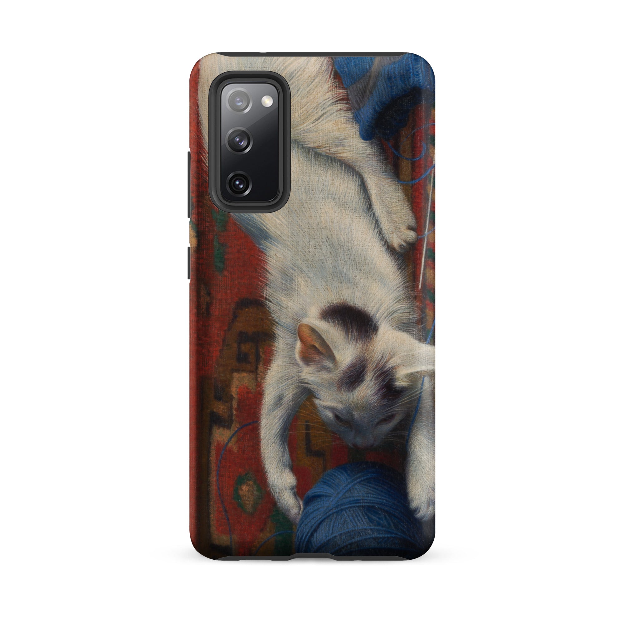 Cat with Ball of Wool Richard Muller Samsung Case, Galaxy S20 Fe / Matte, White Phone Case Playful Kitten Blue Yarn Design