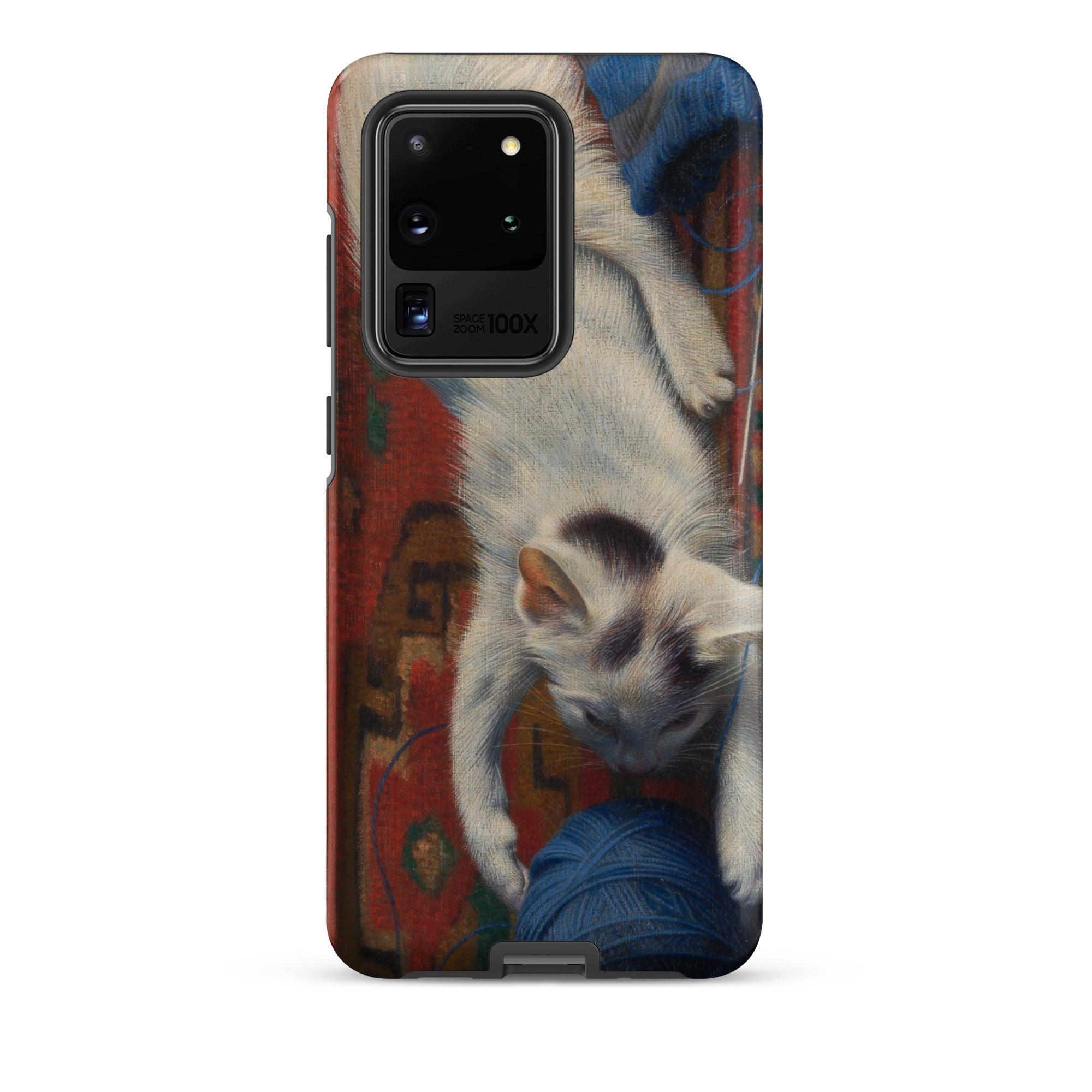 Cat with Ball of Wool Richard Muller Samsung Case, Galaxy S20 Ultra / Matte, Smartphone Case White Kitten Blue Ball Yarn