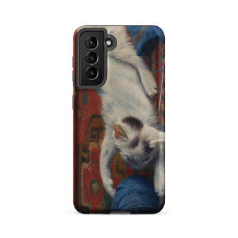 Cat with Ball of Wool - Richard Muller Samsung Case, Galaxy S21 Fe / Matte, Phone Case Playful White Cat Design