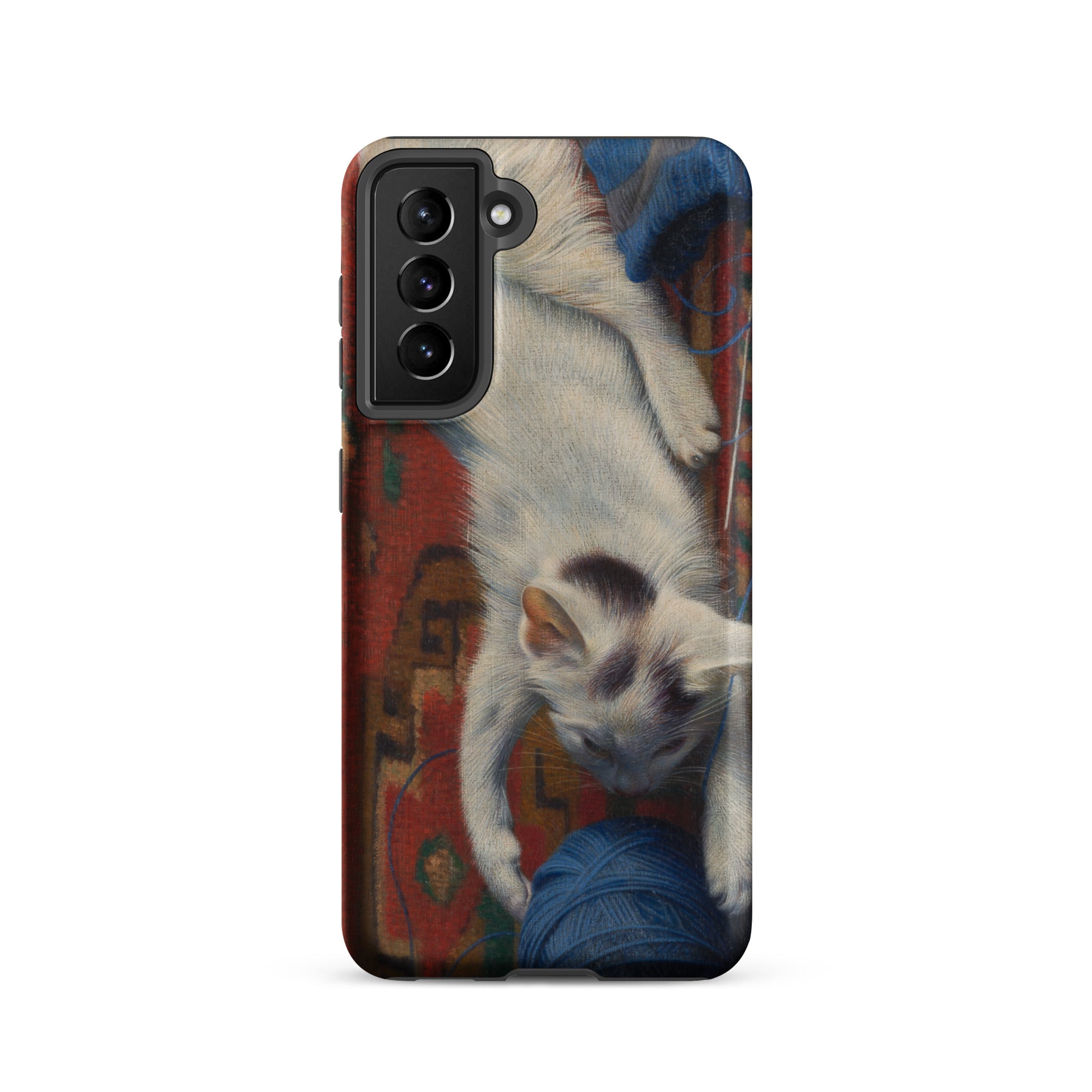 Cat with Ball of Wool Richard Muller Samsung Case, Galaxy S21 / Matte, White Cat Phone Case Design Blue Ball Yarn