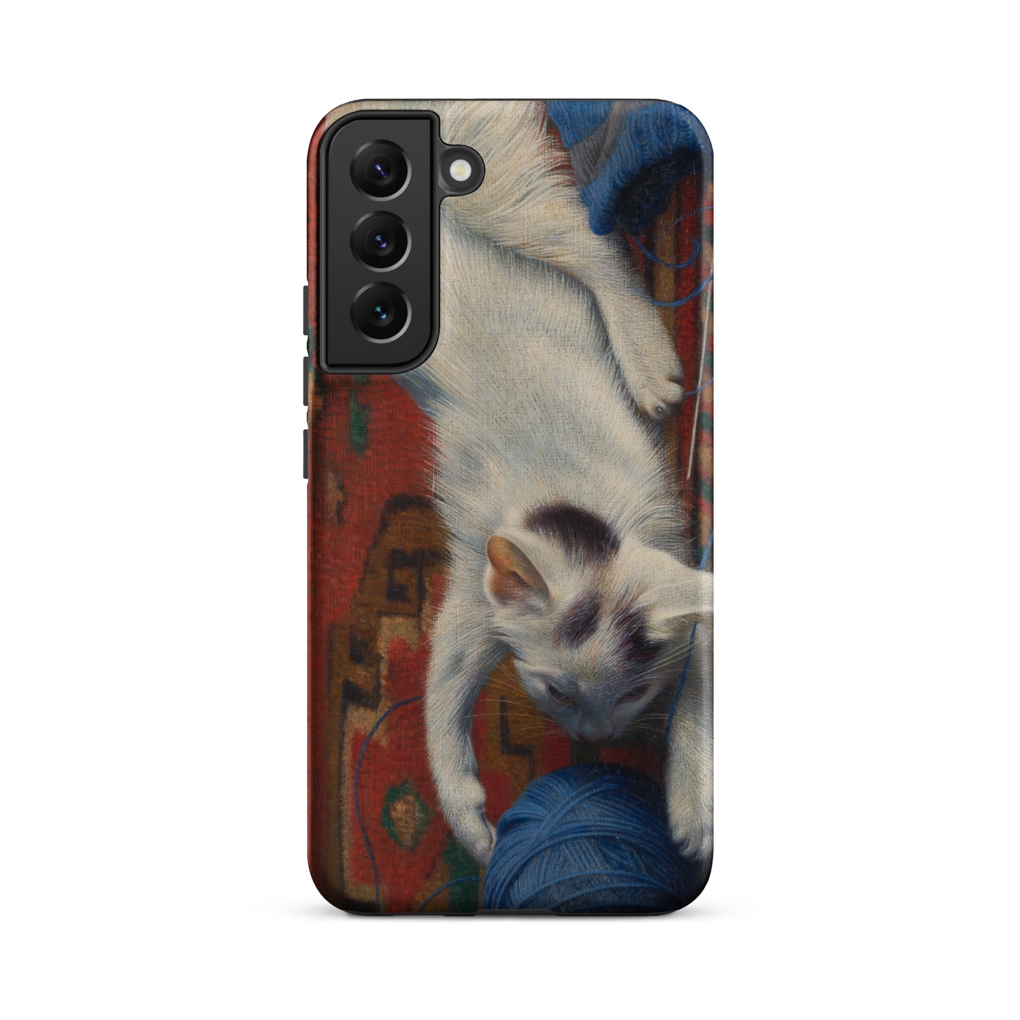 Cat with Ball of Wool Richard Muller Samsung Case, Galaxy S22 Plus / Matte, Phone Case Playful White Kitten Blue Ball Yarn