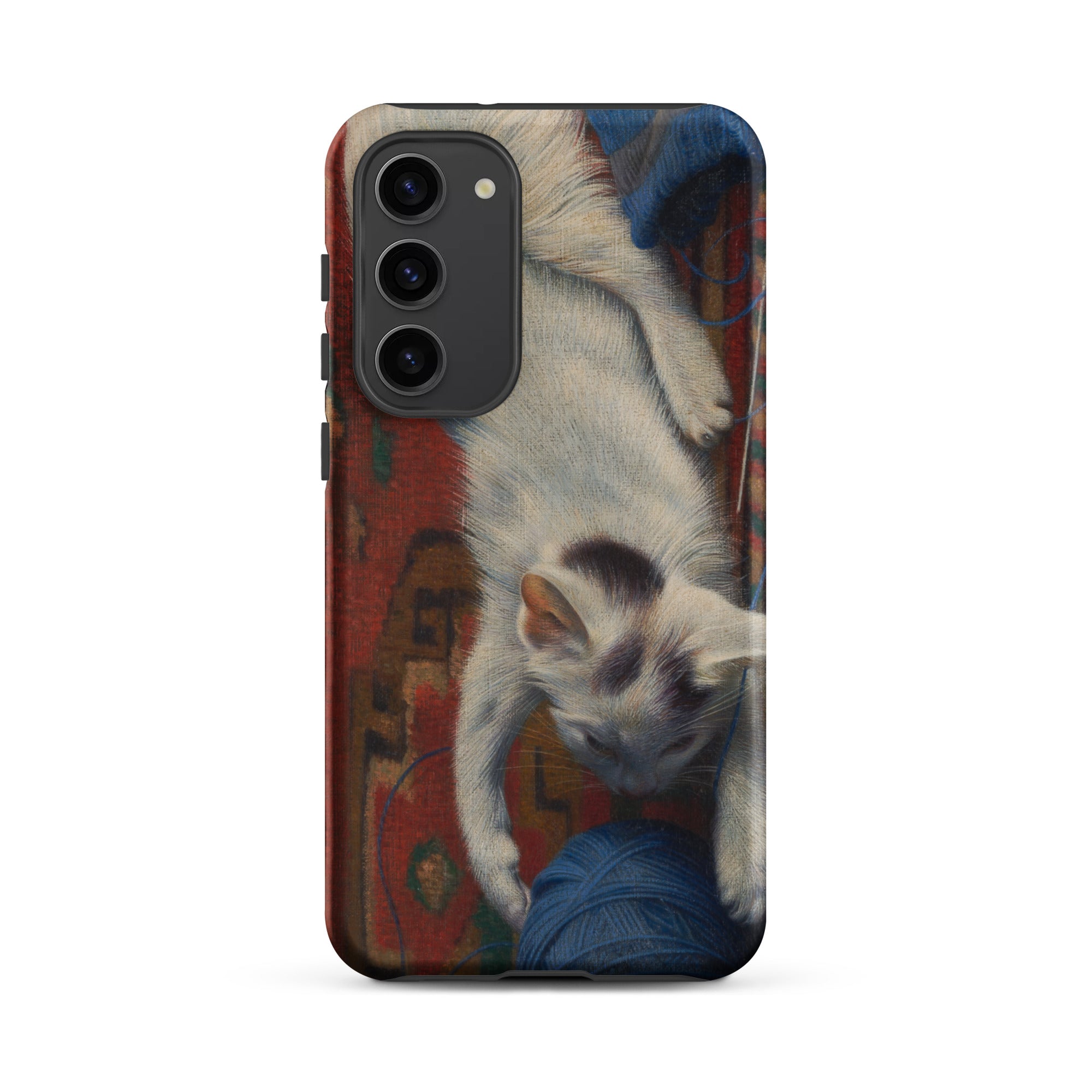 Cat with Ball of Wool Richard Muller Samsung Case, Galaxy S23 Plus / Matte, Smartphone Case White Cat Blue Ball Yarn