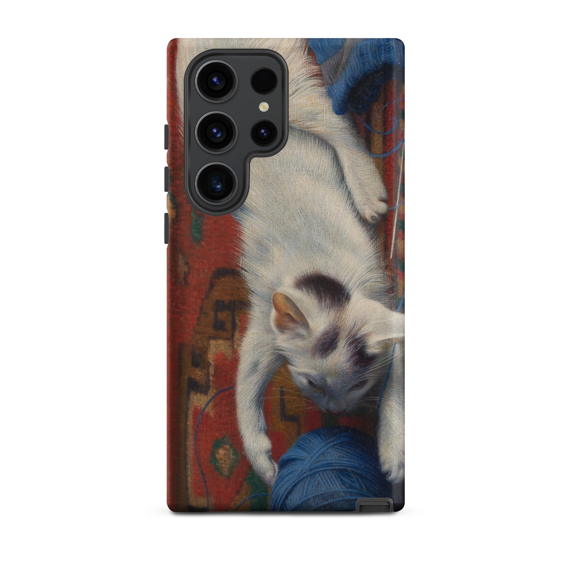 Cat with Ball of Wool Richard Muller Samsung Case, Galaxy S23 Ultra / Matte, Phone Case White Cat Blue Ball Yarn