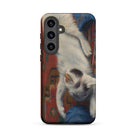Cat with Ball of Wool Richard Muller Samsung Case, Galaxy S24 Plus / Matte, White Phone Case Playful Kitten Blue Yarn Design