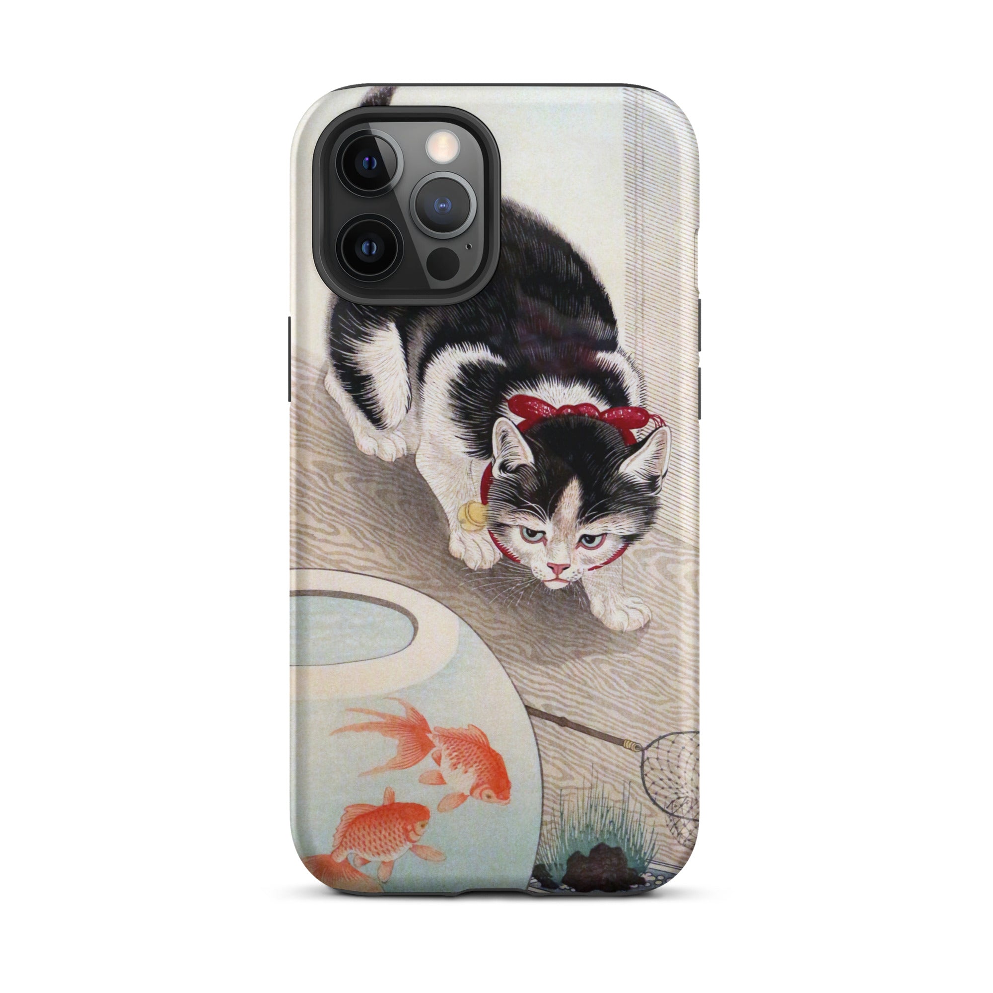 Cat and Goldfish Bowl - Ohara Koson Iphone Case, 12 Pro Max / Matte, Phone Case Cat Goldfish Design