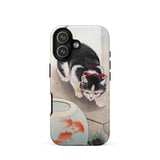 Cat and Goldfish Bowl - Ohara Koson Phone Case Iphone 17 / Matte Black White Cat Phone Case Goldfish Design Durable Koson Iphone Case,