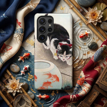 Cat and Goldfish Bowl - Ohara Koson Phone Case Black White Cat Red Bow Adorns Phone Case Koson Iphone Case, Ohara Koson’s Feline Tableau,