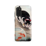 Cat and Goldfish Bowl - Ohara Koson Phone Case Samsung Galaxy S20 / Matte Black White Cat Red Bow Neck Depicted Phone Koson Iphone Case,