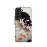 Cat and Goldfish Bowl - Ohara Koson Samsung Case, Galaxy S22 / Matte, Black White Cat Red Bow Smartphone Case Goldfish