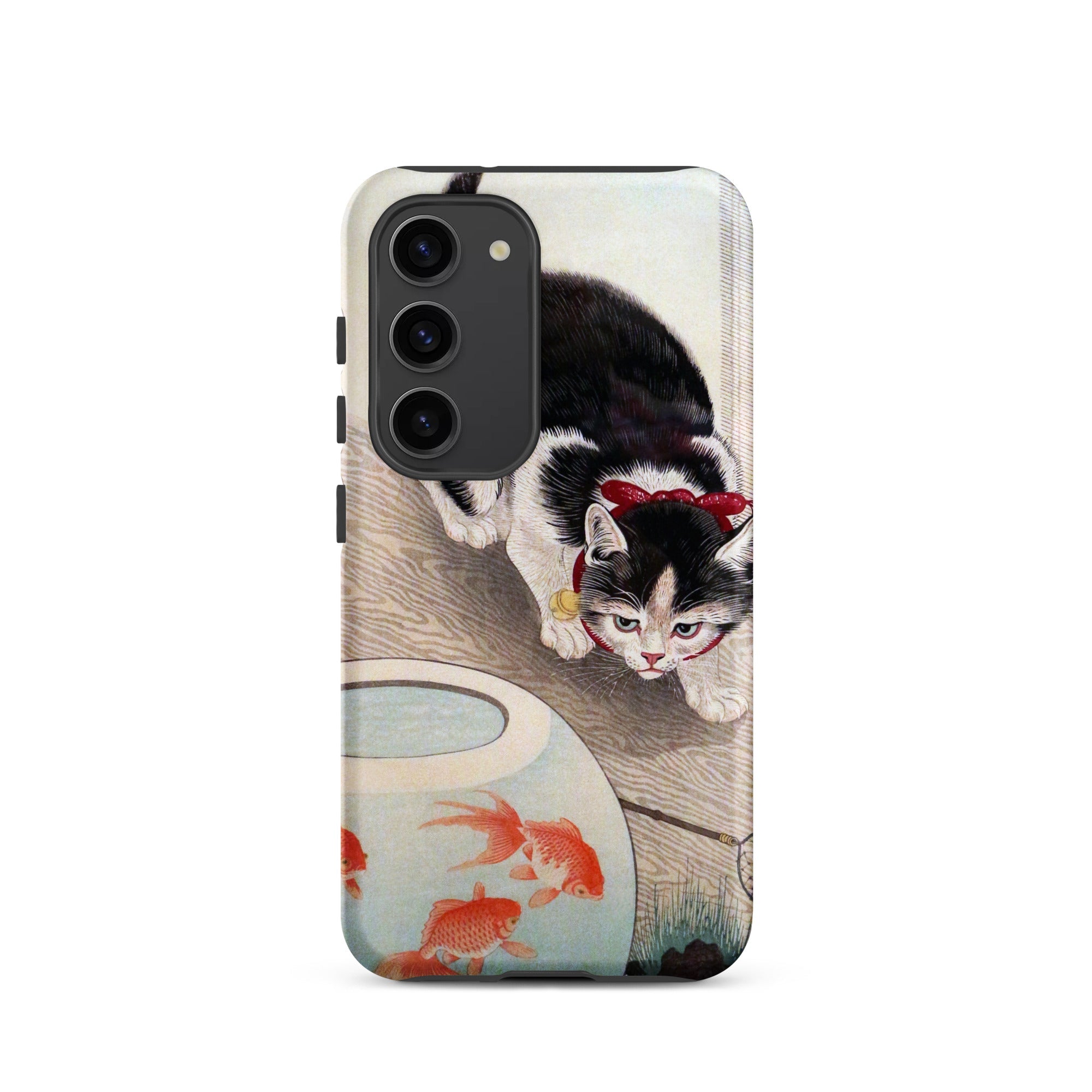Cat and Goldfish Bowl Ohara Koson Samsung Case, Galaxy S23 / Matte, Phone Case Black White Cat Design Goldfish Bowl
