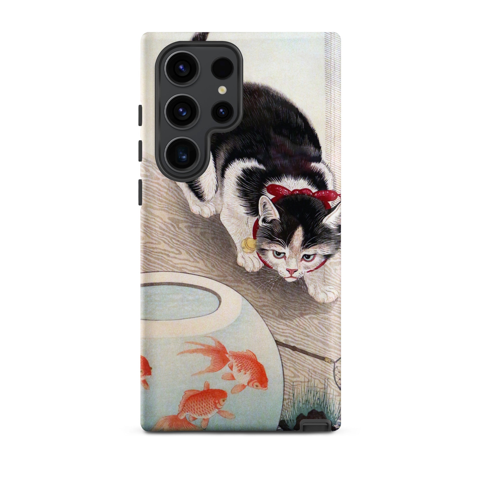 Cat and Goldfish Bowl Ohara Koson Samsung Case, Galaxy S23 Ultra / Matte, Black White Cat Red Bow Tie Fishbowl Goldfish