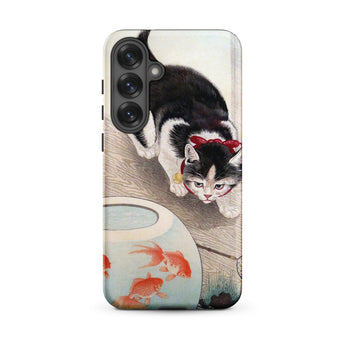 Cat and Goldfish Bowl - Ohara Koson Samsung Case, Galaxy S25 Plus / Matte, Phone Case Curious Cat Goldfish Bowl