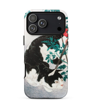 Iphone 17 Pro Max / Matte Cat with Tomato Plant - Hiroaki Takahashi Phone Case Rendering, Inked Velvet, Staked Vine
